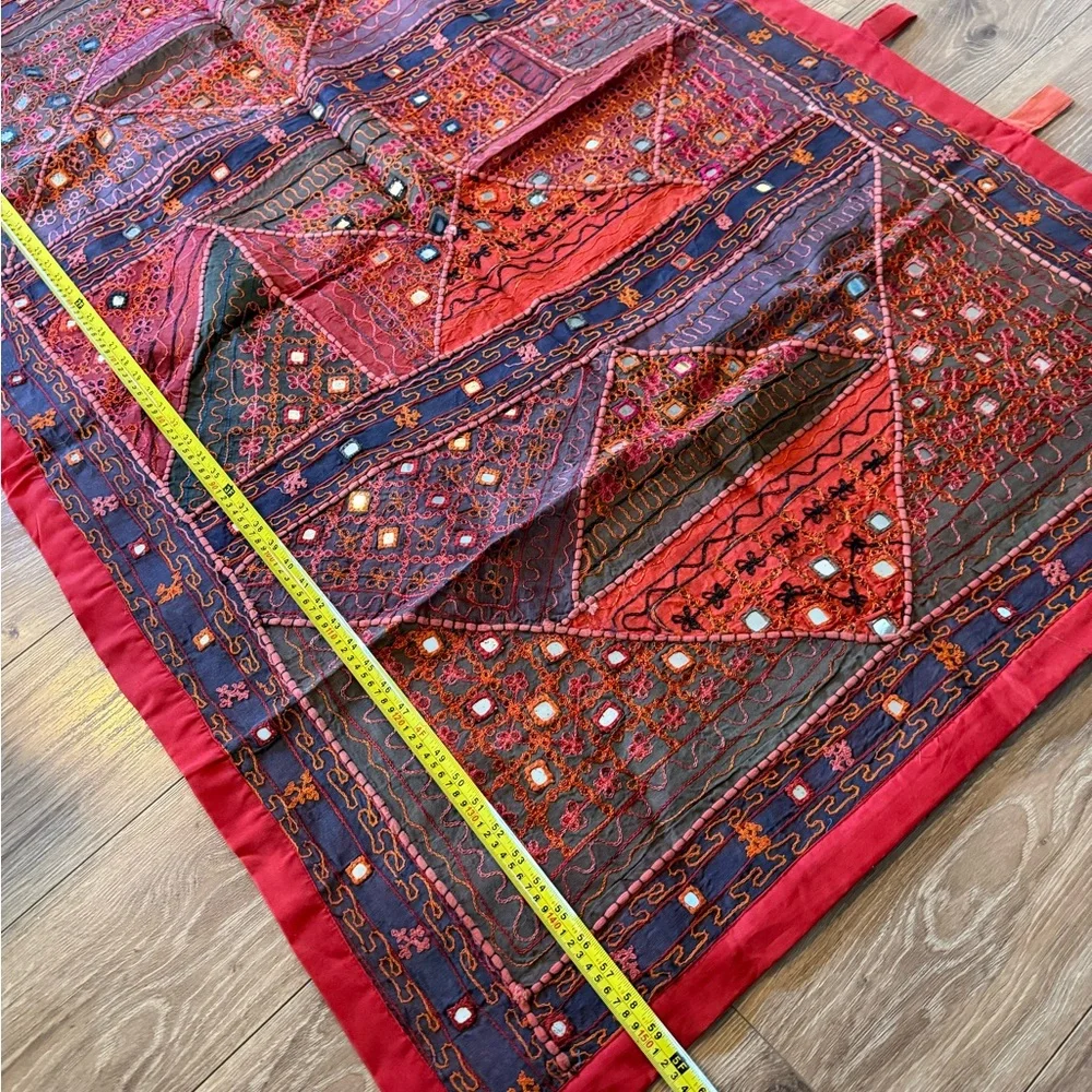 Hand-Embroidered Indian Wall Hanging Tapestry - Red Multi