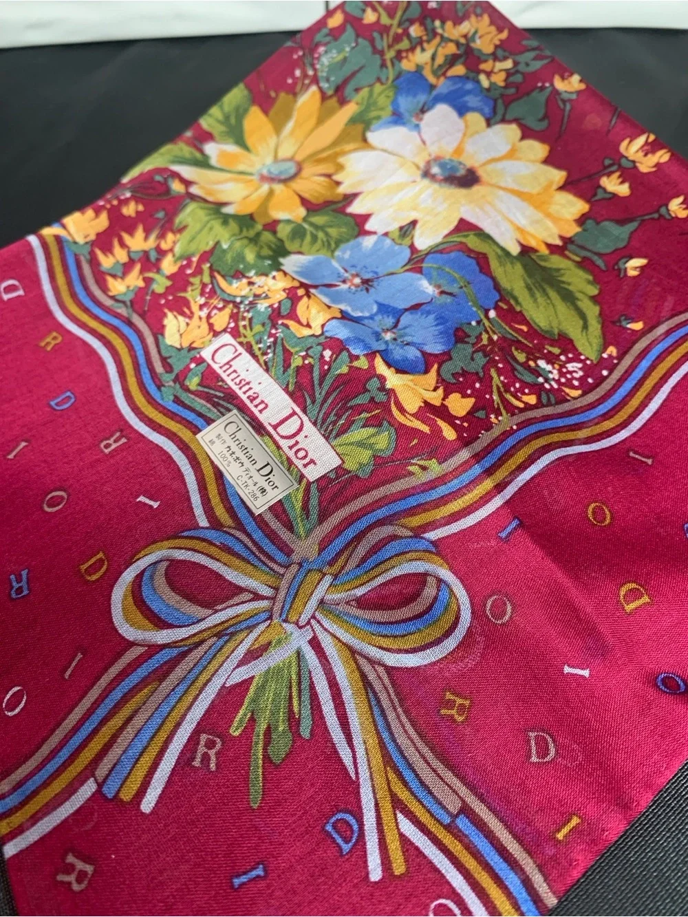 Christian Dior Floral Silk Scarf - Red with Multicolor Accents